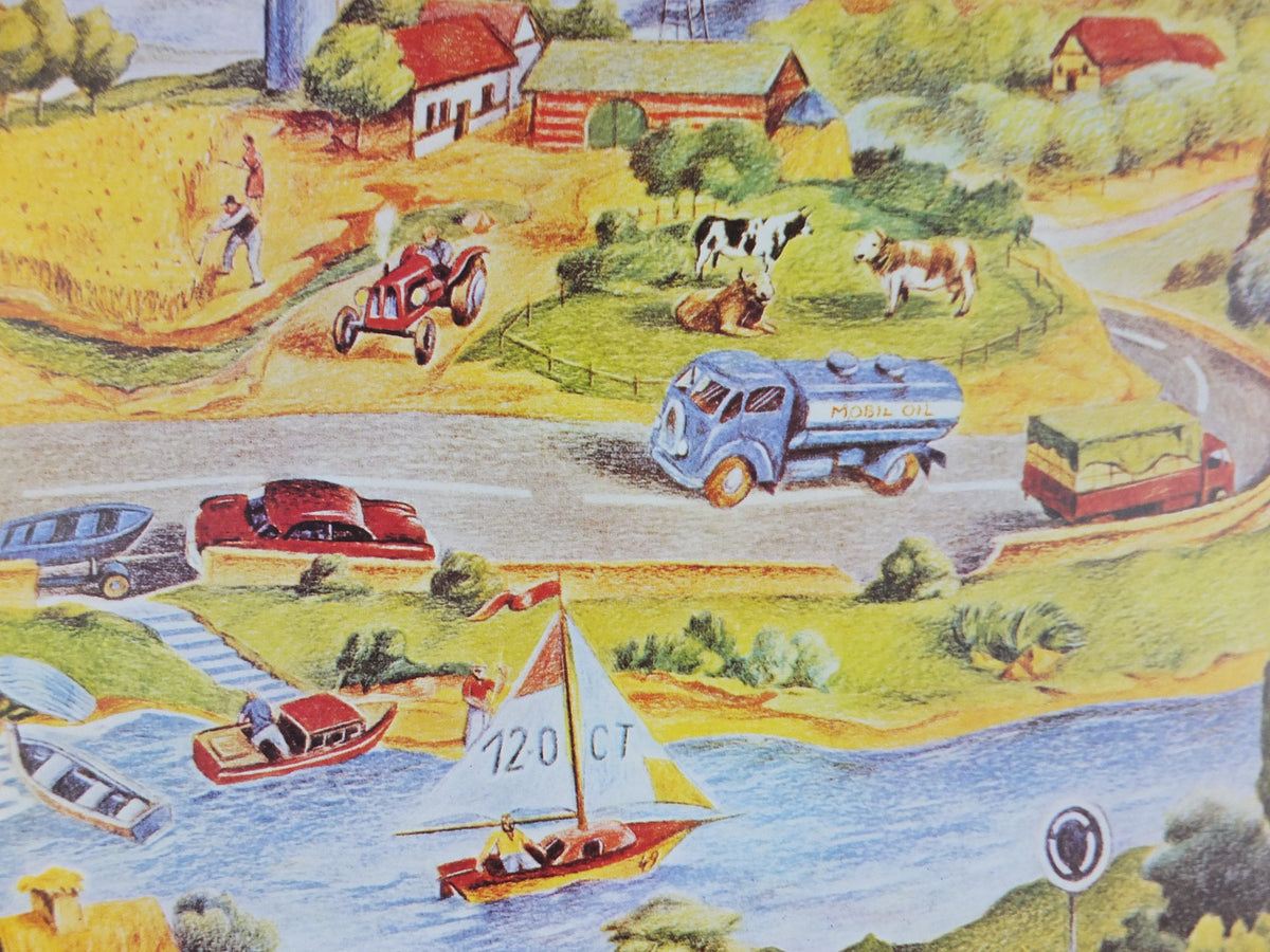 1974 Fiorucci rare Poster, Fioruccino, Italian town, river out to the sea in yellow, Italian fashion label, advertising retro wall art decor