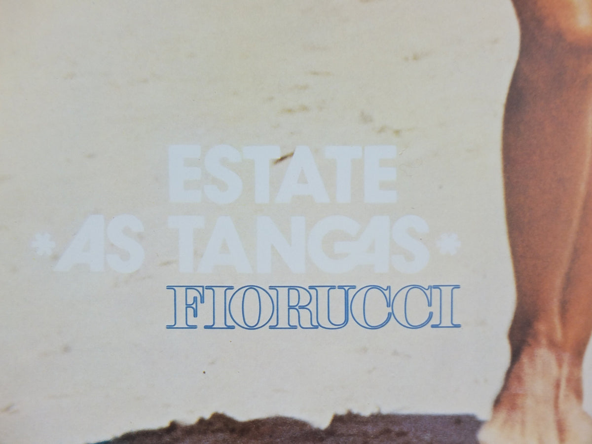 1980s Fiorucci rare Poster, beautiful woman in blue bikini, Summer, Estate as Targas, Italian fashion label advertising retro wall art decor