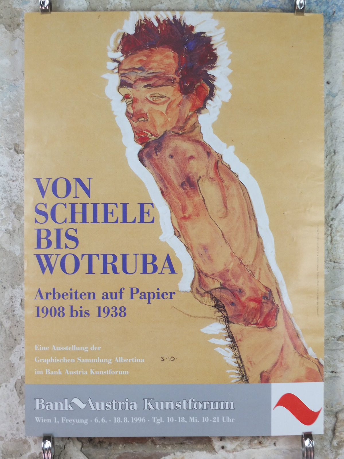 1996 Egon Schiele, leaning "Self portrait" 1910,  Bank Austria Kunstforum Wien, Expressionism gallery exhibition, wall art decor