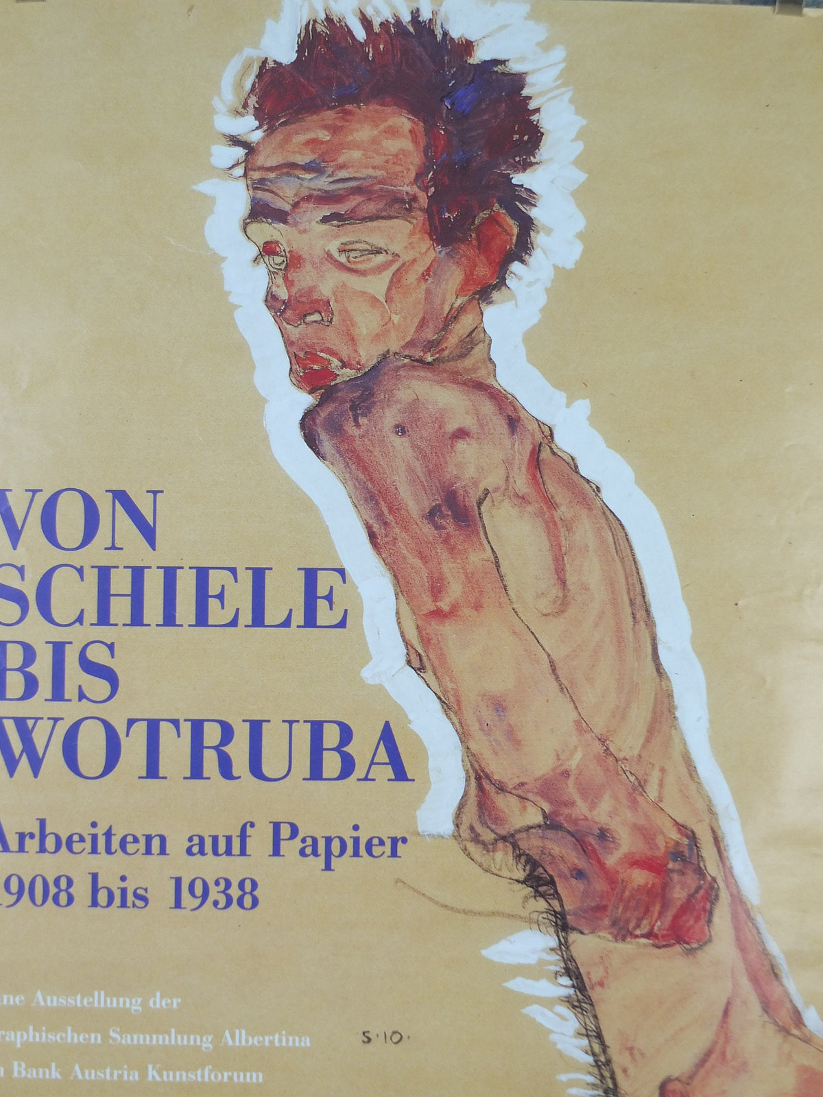 1996 Egon Schiele, leaning "Self portrait" Nude 1910, Bank Austria Kunstforum Wien, Expressionism gallery exhibition, wall art decor