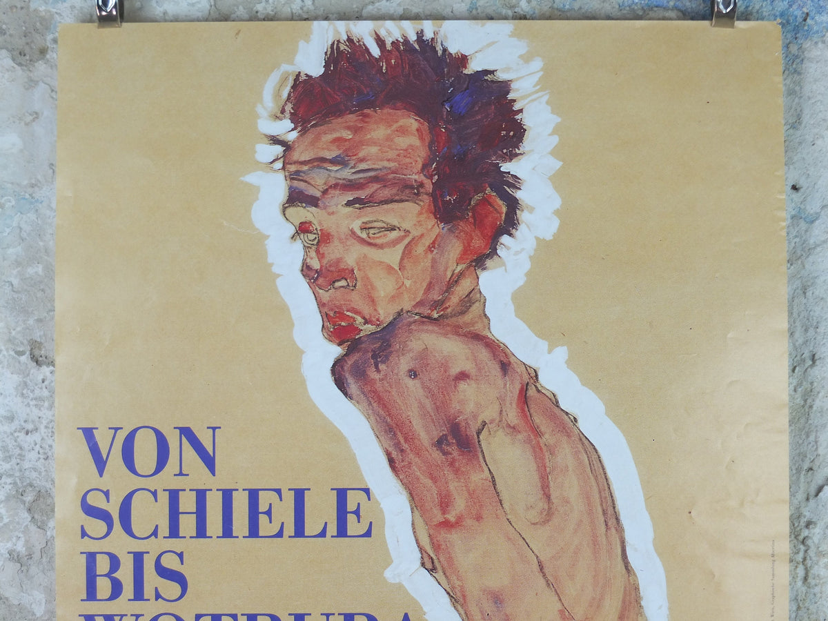 1996 Egon Schiele, leaning "Self portrait" Nude 1910, Bank Austria Kunstforum Wien, Expressionism gallery exhibition, wall art decor