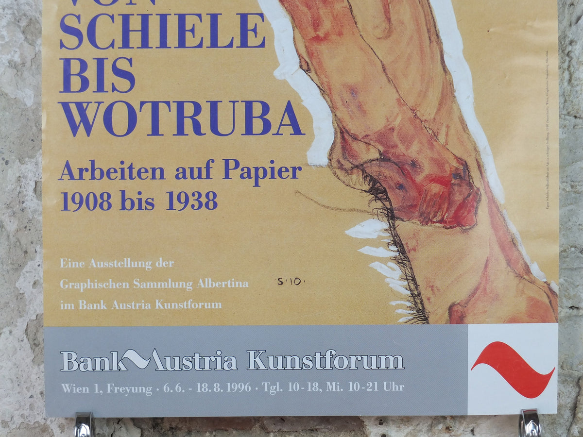 1996 Egon Schiele, leaning "Self portrait" Nude 1910, Bank Austria Kunstforum Wien, Expressionism gallery exhibition, wall art decor