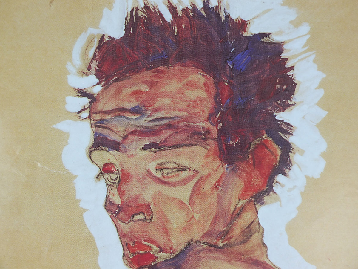 1996 Egon Schiele, leaning "Self portrait" Nude 1910, Bank Austria Kunstforum Wien, Expressionism gallery exhibition, wall art decor