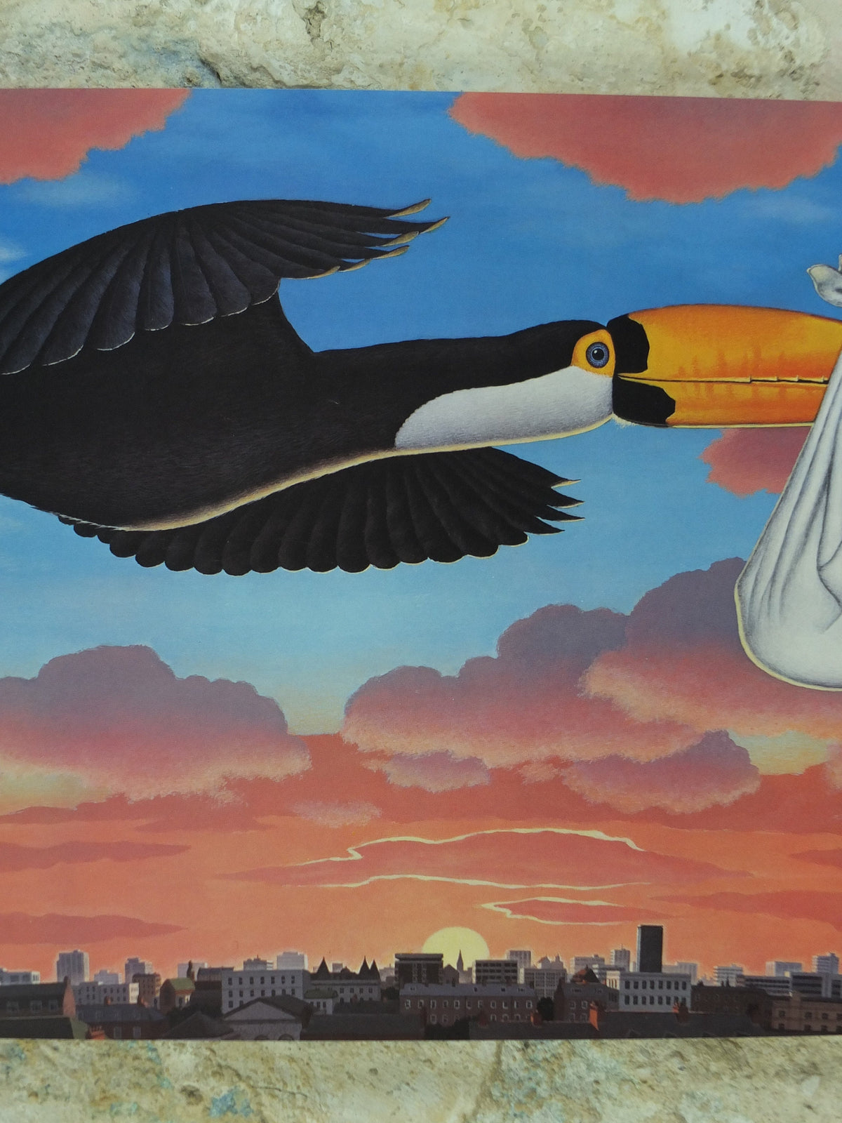 1982 Toucan Guinness Poster, Toucan as "the stork" delivering baby, Prince William, advertising ale Irish stout beer print wall art retro