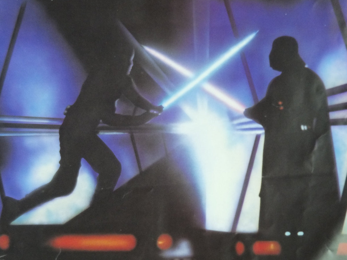 Signed 1997 Luke and Darth Vader Poster, Final lightsaber battle by Brian Rolfe, Emperor Palpatine, Lucasfilm, wall art film memorabilia
