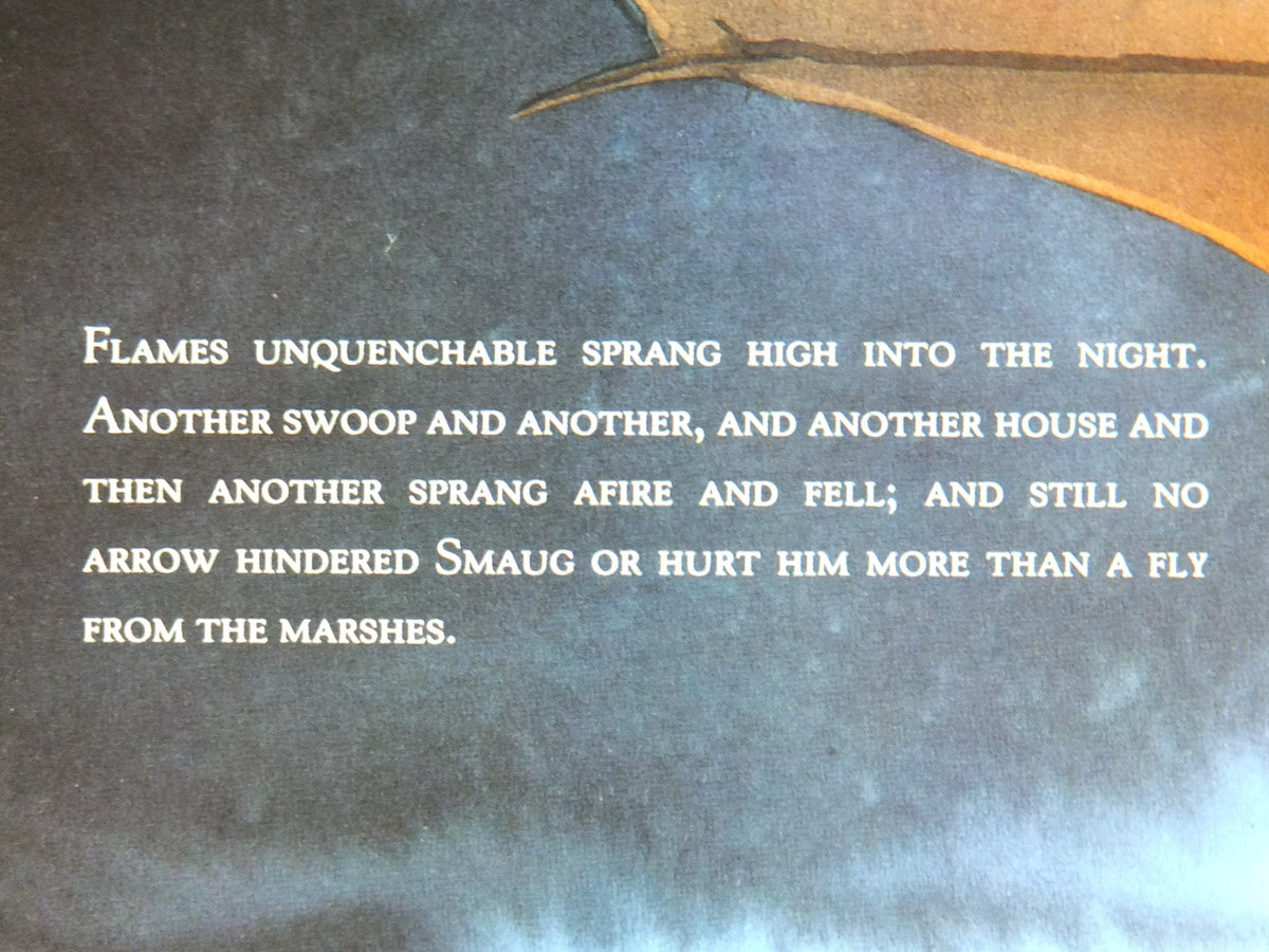 1987 The Death of Smaug Poster, by John Howe, The Hobbit 50th Anniversary, J.R.R. Tolkien, Bard the Bowman, Laketown, fantasy wall art decor