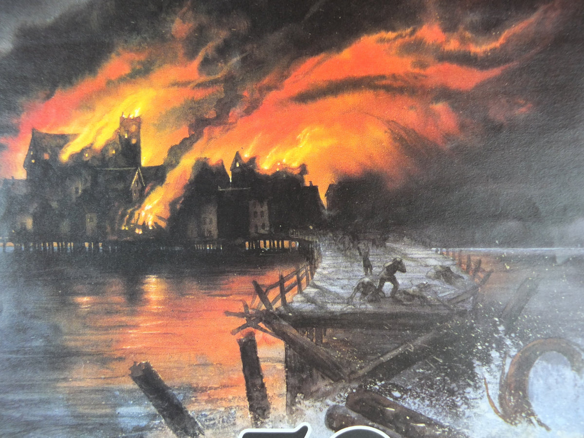 1987 The Death of Smaug Poster, by John Howe, The Hobbit 50th Anniversary, J.R.R. Tolkien, Bard the Bowman, Laketown, fantasy wall art decor