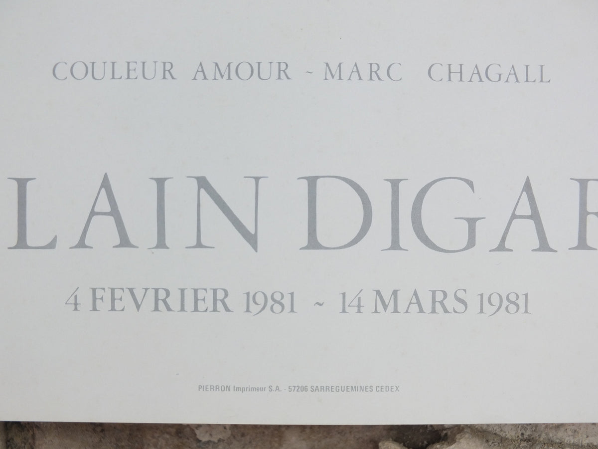 1981 Marc Chagall Poster, Eiffel Tower, au vent d'Arles, Galarie Alain Digard, Cubism and Expressionism, gallery exhibition, wall art decor