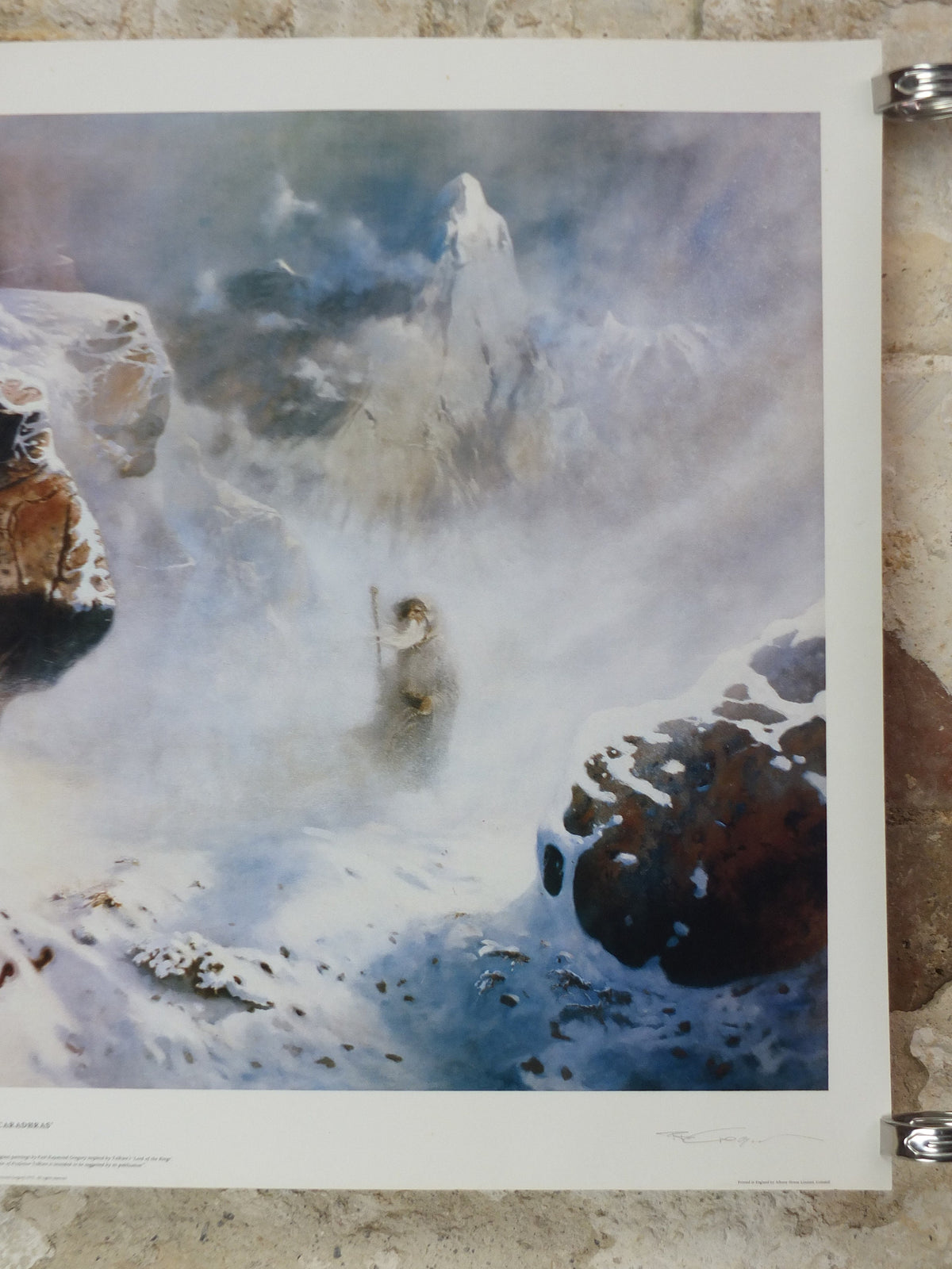 Signed 1982 Caradhras Poster, from the Tolkien Society, by Paul Raymond Gregory, Misty Mountains, Lord of the Rings, Moria, wall art decor