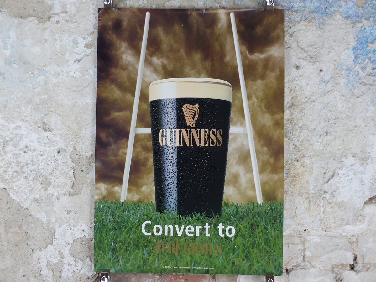 1999 Guinness Rugby Poster, Rugby World Cup, glass of cold Guinness, goal posts, advertising lager beer, wall art decor