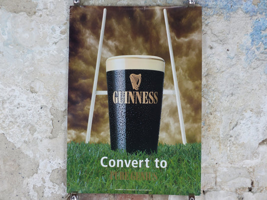 1999 Guinness Rugby Poster, Rugby World Cup, glass of cold Guinness, goal posts, advertising lager beer, wall art decor