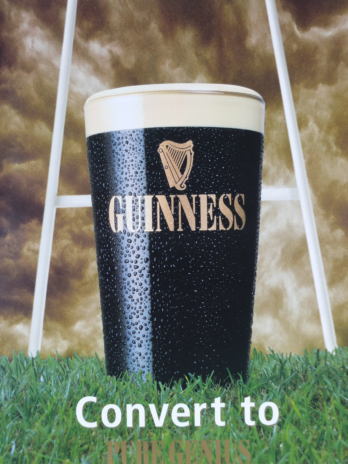 1999 Guinness Rugby Poster, Rugby World Cup, glass of cold Guinness, goal posts, advertising lager beer, wall art decor