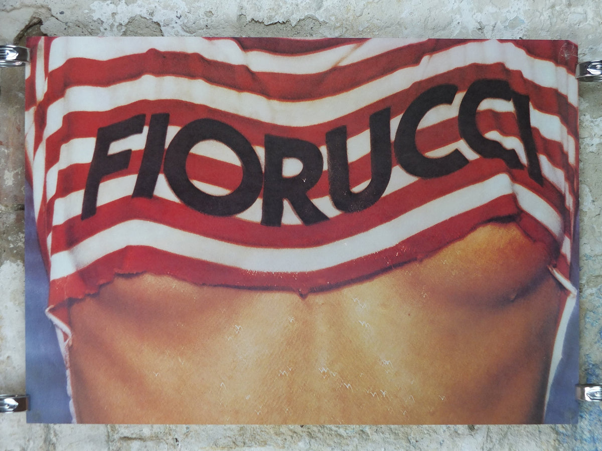 1980s Fiorucci rare Poster, Italian fashion label, red & white striped cut off shirt and midriff, attitude advertising retro wall art decor