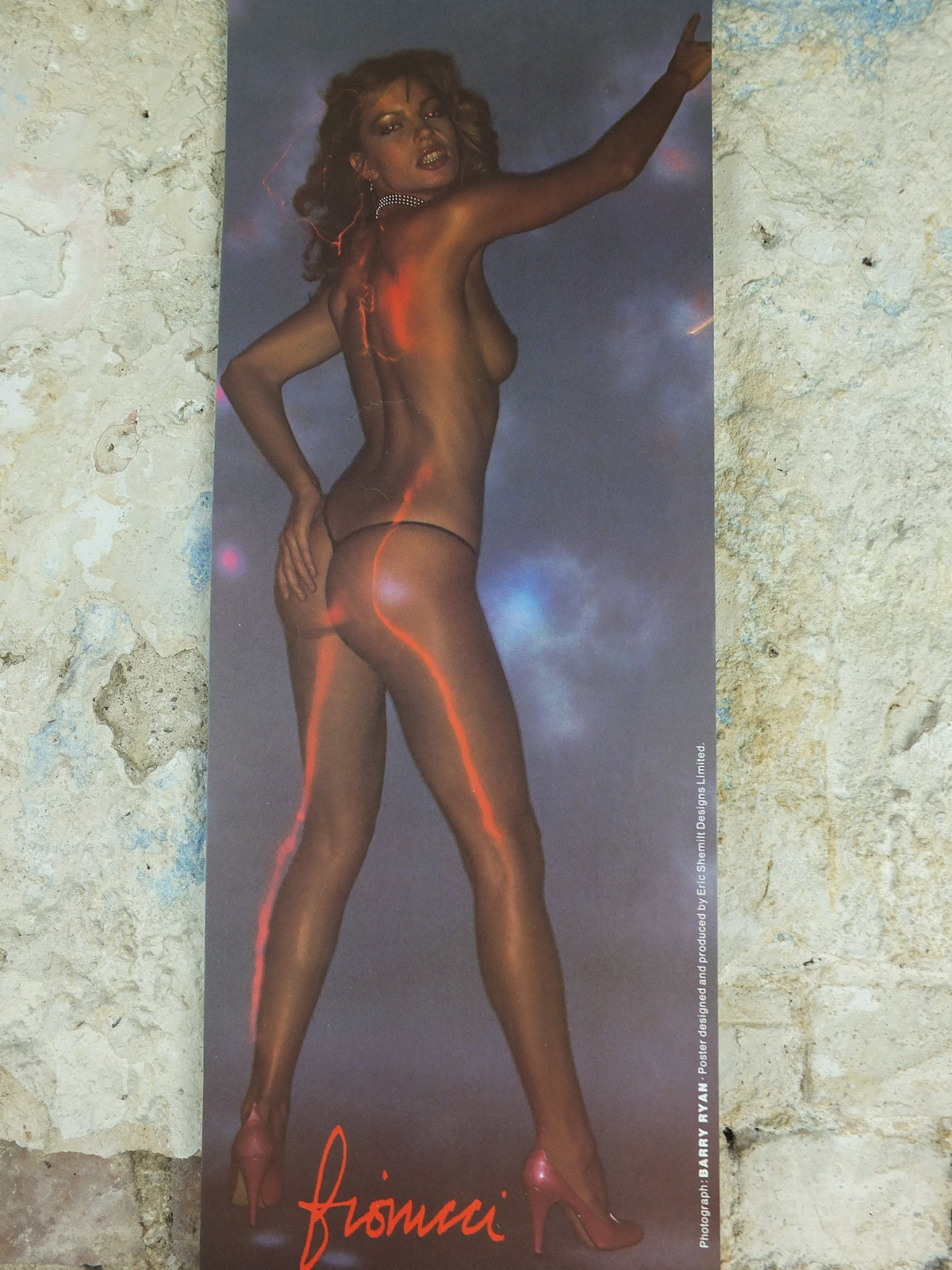 1980s Fiorucci rare Poster, Italian fashion label, disco minimal bikini & red high heels, fluorescent, advertising retro wall art decor