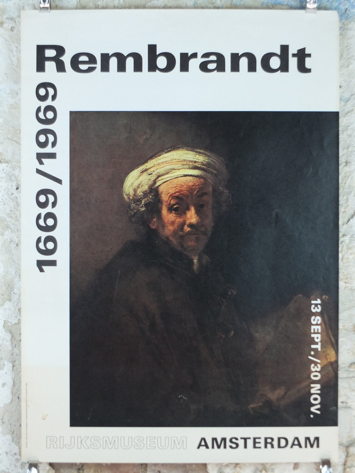 1969 Rembrandt Poster, Self Portrait as the Apostle Paul 1661, Rijksmuseum Amsterdam, artist gallery exhibition, wall art decor