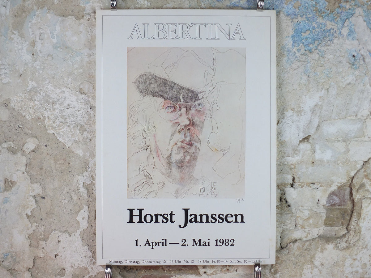1981 Horst Janssen Poster, Self Portrait 1982, Albertina Wein, lithography and print making, gallery exhibition wall art decor