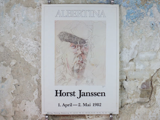 1981 Horst Janssen Poster, Self Portrait 1982, Albertina Wein, lithography and print making, gallery exhibition wall art decor