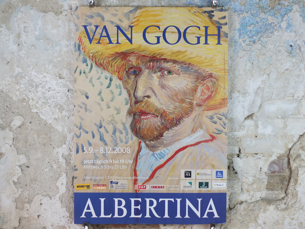 2008 Vincent Van Gogh Poster, Self portrait in straw hat, 1887, Albertina, Wien, Post-Impressionism gallery exhibition, wall art decor