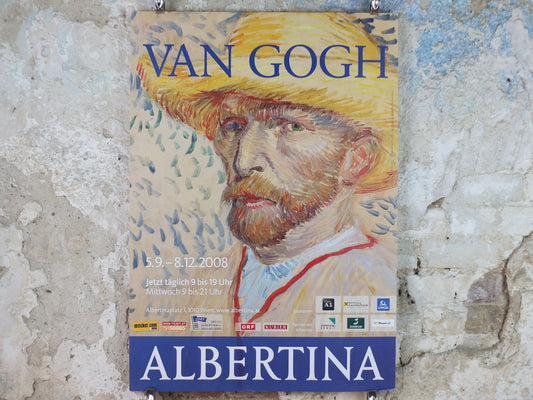 2008 Vincent Van Gogh Poster, Self portrait in straw hat, 1887, Albertina, Wien, Post-Impressionism gallery exhibition, wall art decor