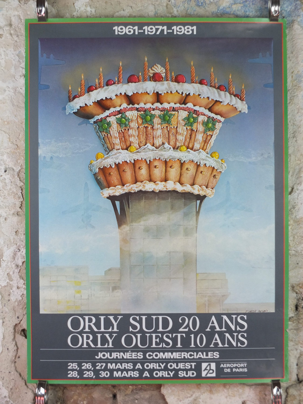 1981 Orly Airport Paris Poster, anniversary of the South (20 years) and West (10 years) airports Aeroport de Paris, Aviation, wall art decor