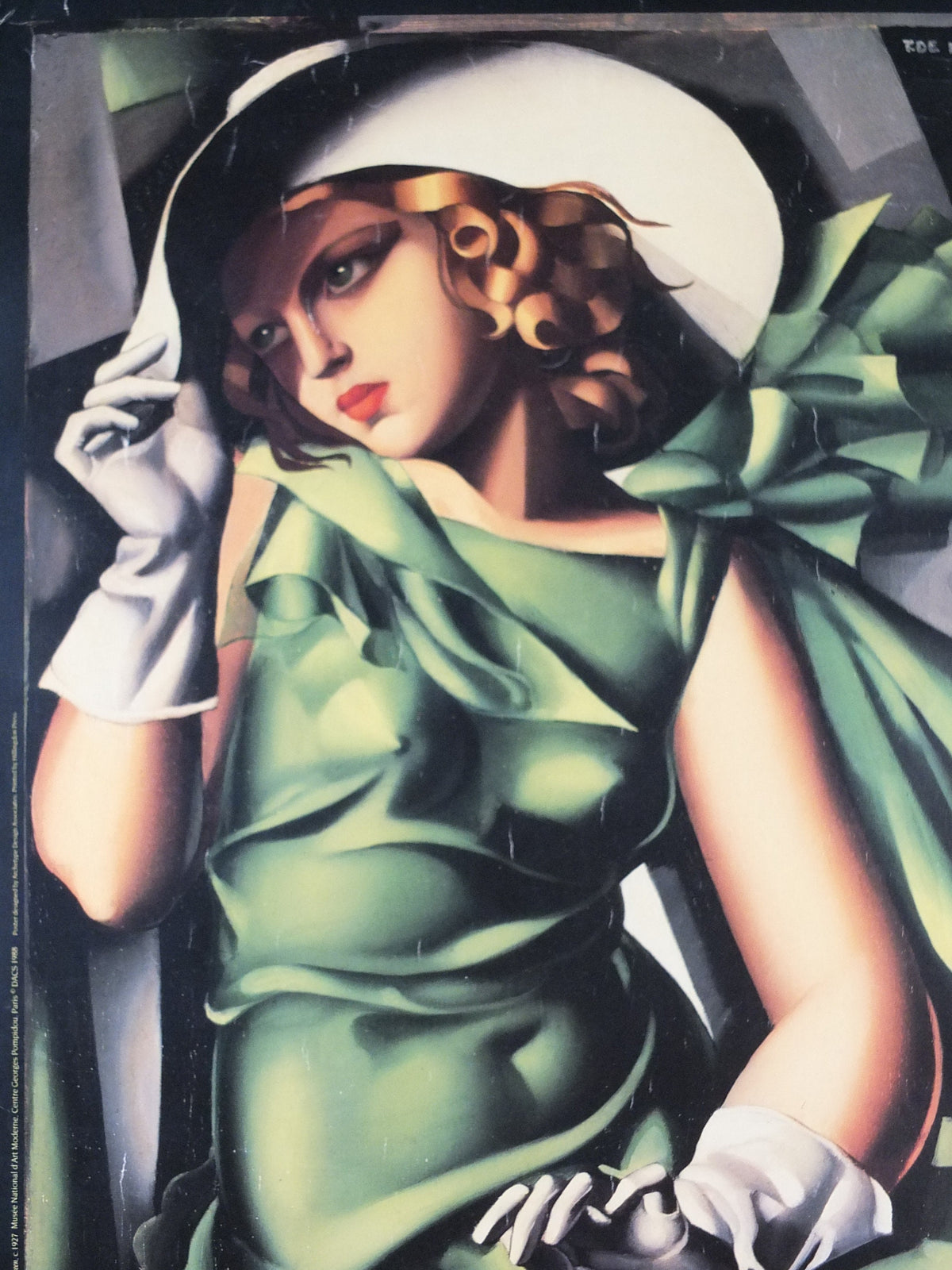 1989 Tamara de Lempicka Poster, "Young Girl in Green" 1927, Art Deco Nouveau cubism neoclassical style, gallery exhibition, wall art decor