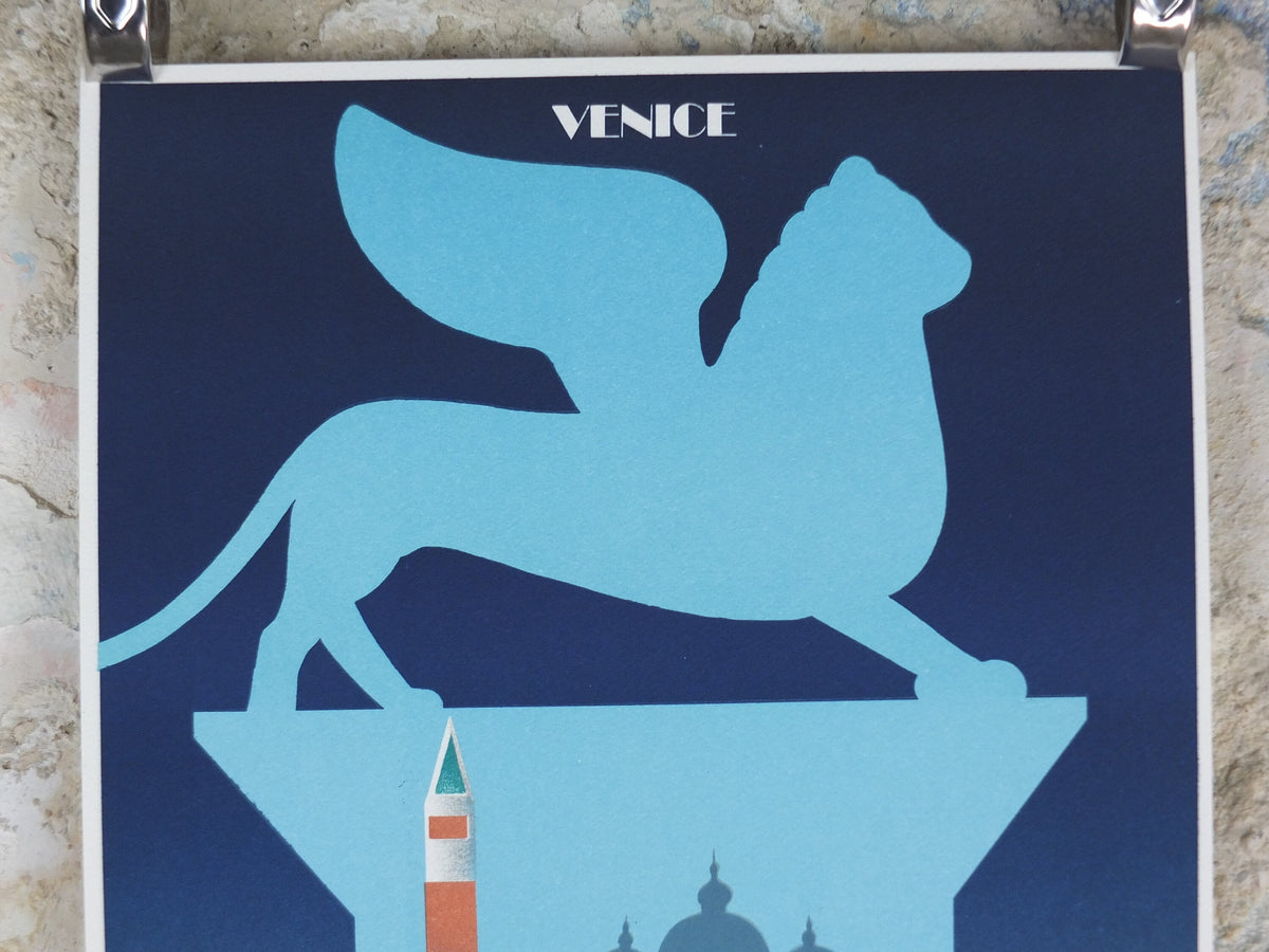 Signed Original Venice Simplon Orient Express Poster, Venice by Fix Masseau, 1985 limited edition of 200, train, art deco, wall art decor