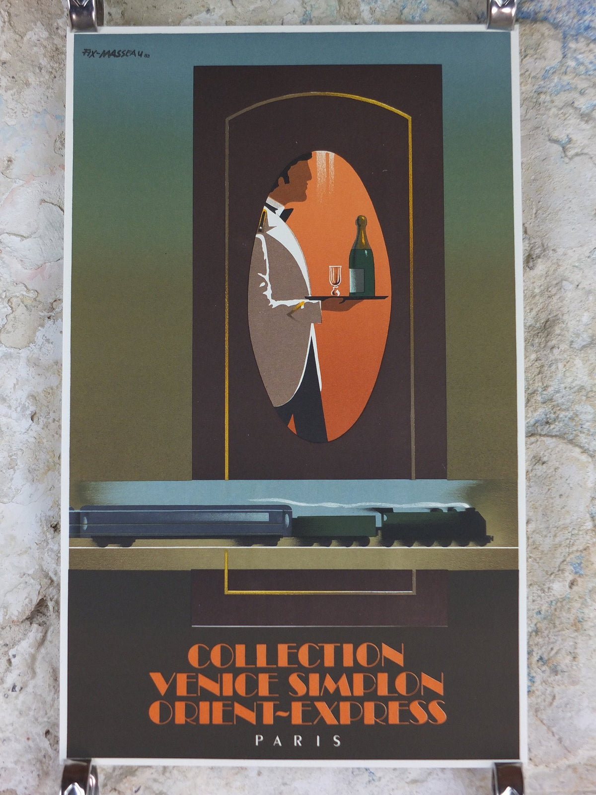 Original Venice Simplon Orient Express Poster, The Waiter by Fix Masseau, 1985 limited edition of 200, train, art deco, wall art decor
