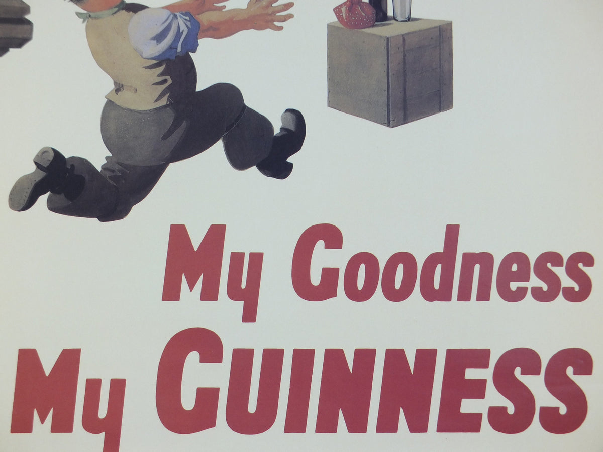 1990s My Goodness My Guinness Poster, from Guinness Museum, By John Gilroy 1938, crane stealing a picnic lunch, Wall art retro decor
