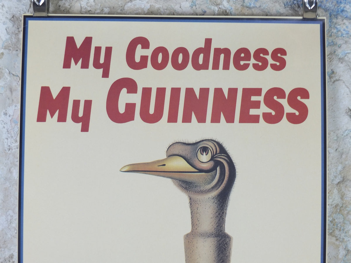 1990s My Goodness My Guinness Poster, from Guinness Museum, By John Gilroy 1936, Ostrich has swallowed a Guinness, Wall art retro decor
