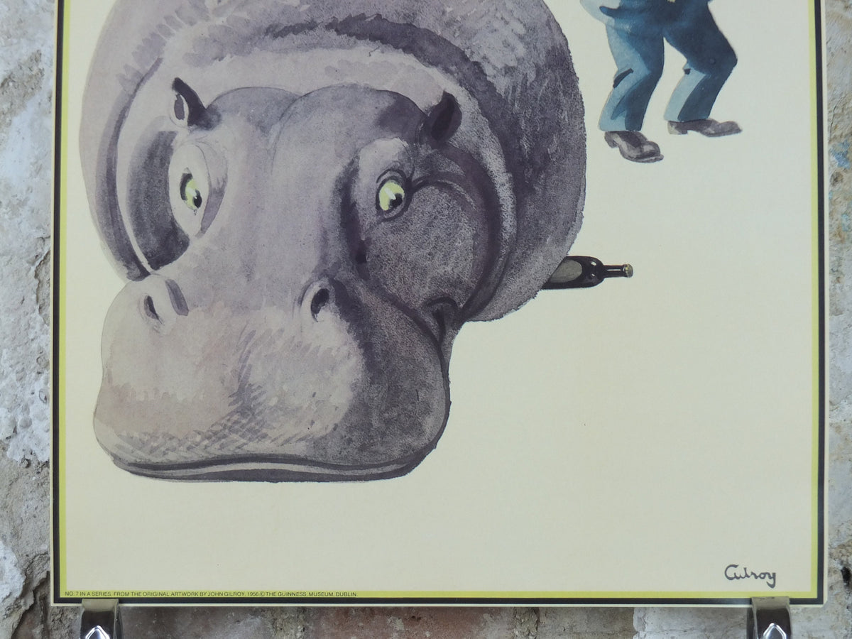 1990s My Goodness My Guinness Poster, from Guinness Museum, By John Gilroy 1956, Hippopotamus is lying on a Guinness, Wall art retro decor