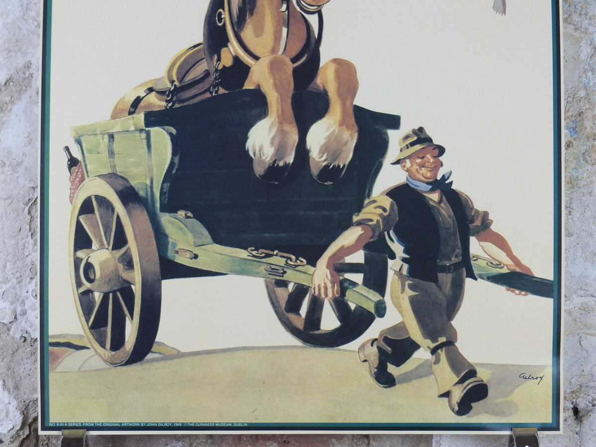 1990s Guinness for Strength Poster, from Guinness Museum, By John Gilroy 1949, Horse and Cart pulled by the farmer, Wall art retro decor