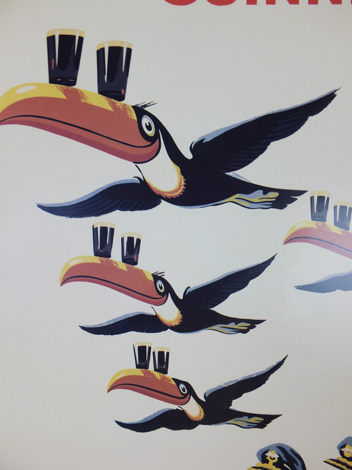 1990s Lovely Day for a Guinness Poster, from Guinness Museum, By John Gilroy 1955 Toucans flying with Guinness on beak, Wall art retro decor
