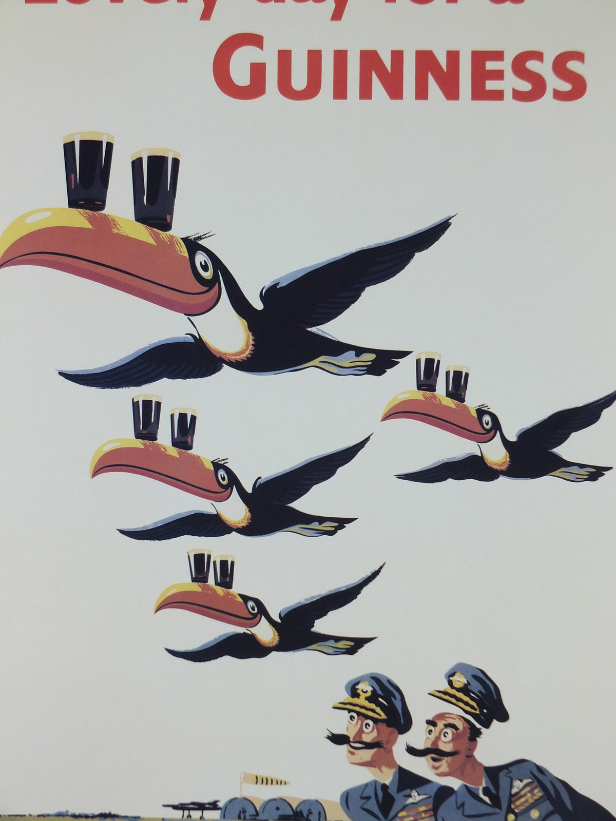 1990s Lovely Day for a Guinness Poster, from Guinness Museum, By John Gilroy 1955 Toucans flying with Guinness on beak, Wall art retro decor