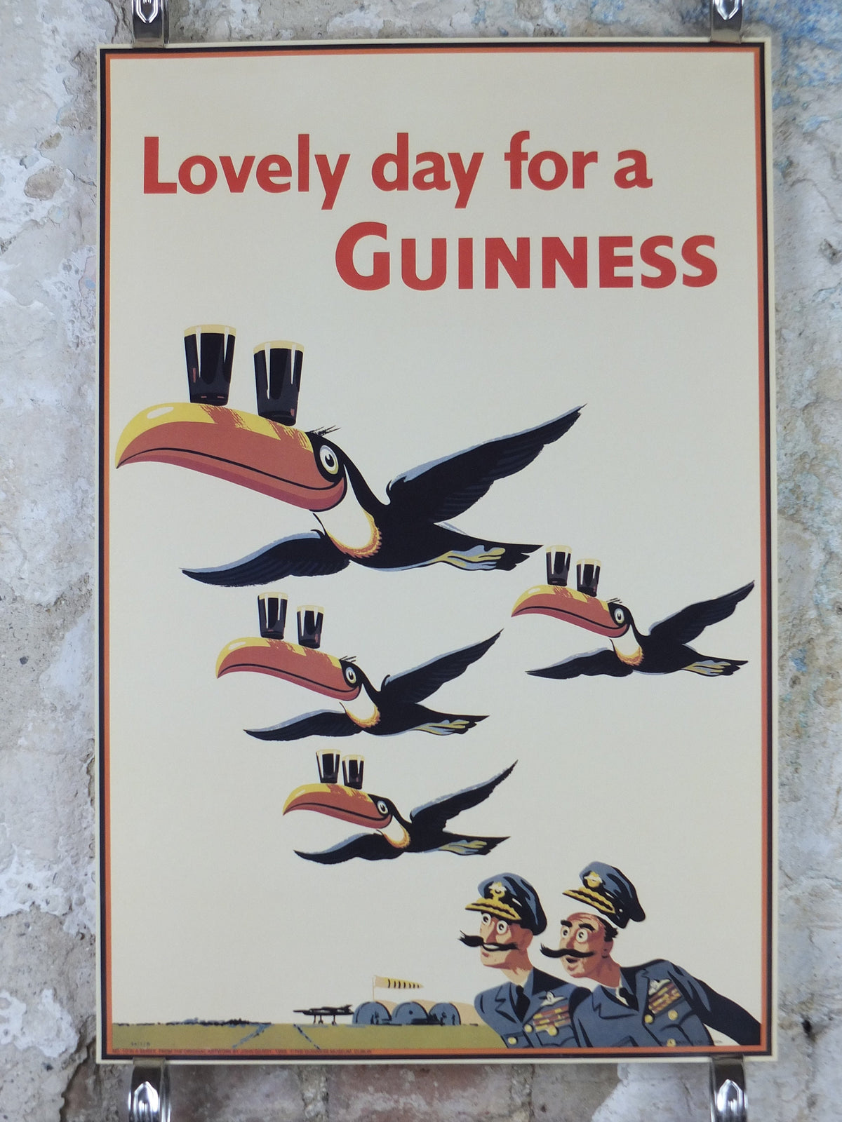 1990s Lovely Day for a Guinness Poster, from Guinness Museum, By John Gilroy 1955 Toucans flying with Guinness on beak, Wall art retro decor