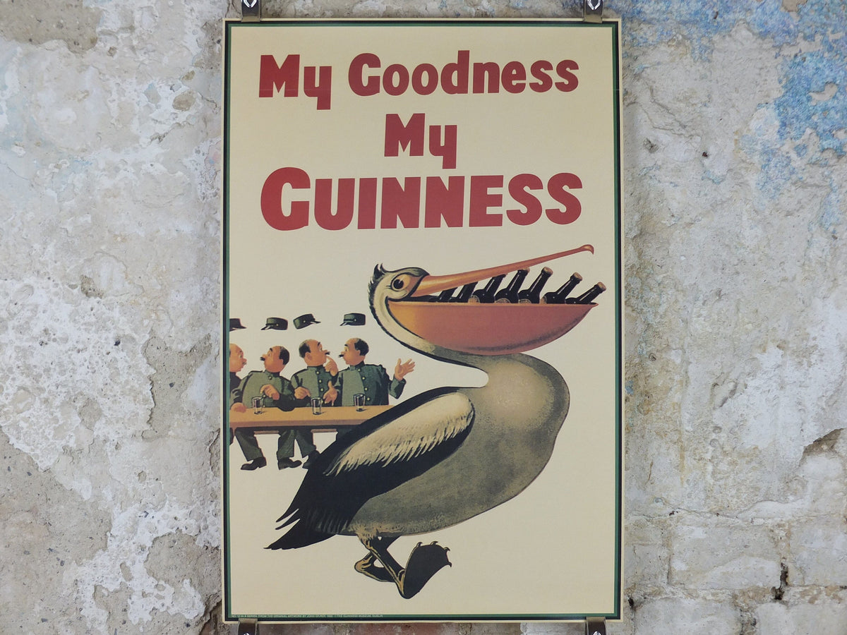 1990s My Goodness My Guinness Poster, from Guinness Museum, By John Gilroy, 1939 Pelican with bill full of Guinness, Wall art retro decor