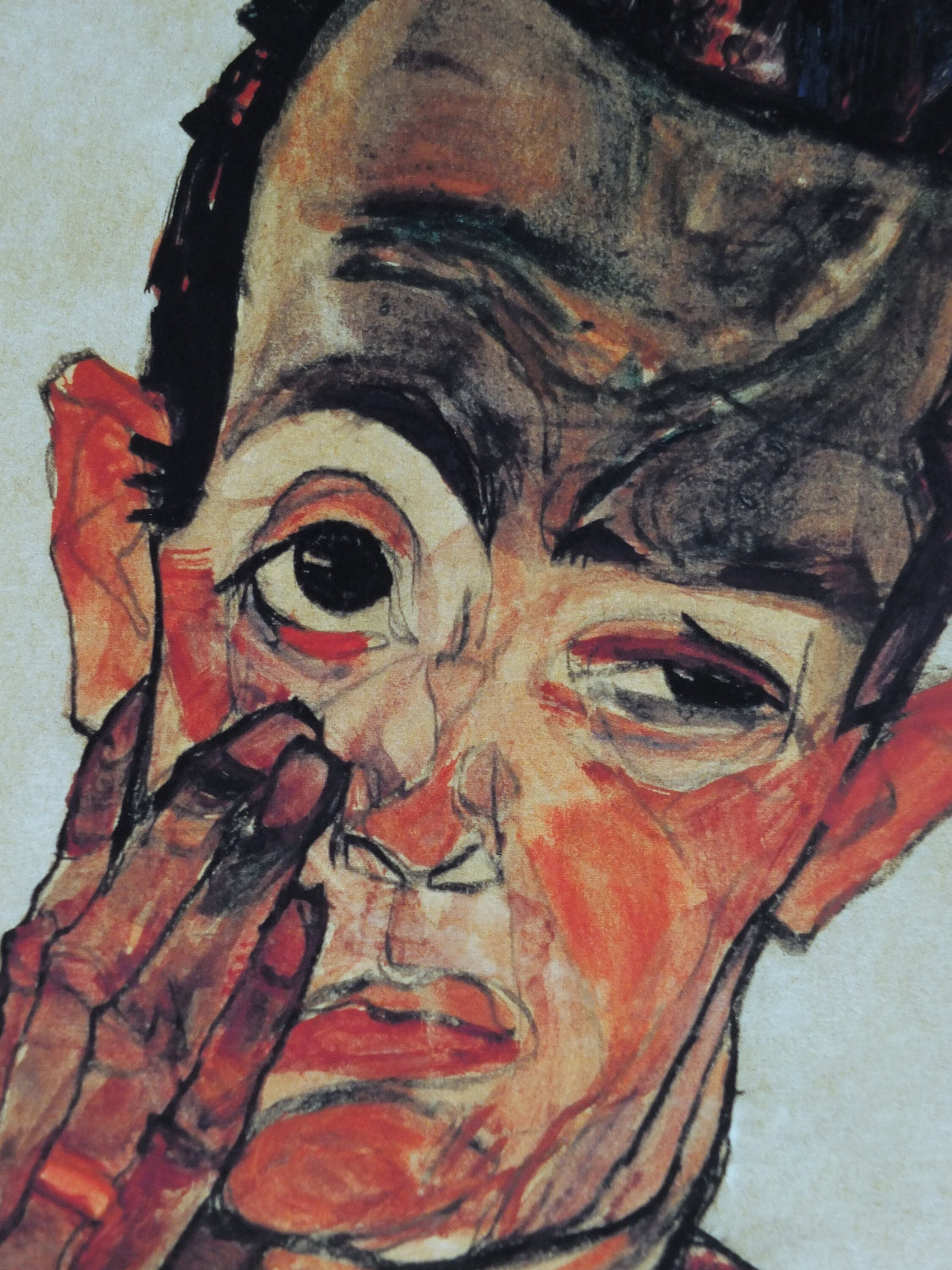 2005 Egon Schiele Poster, Self portrait with hand on face 1910, Expressionism gallery exhibition, wall art decor