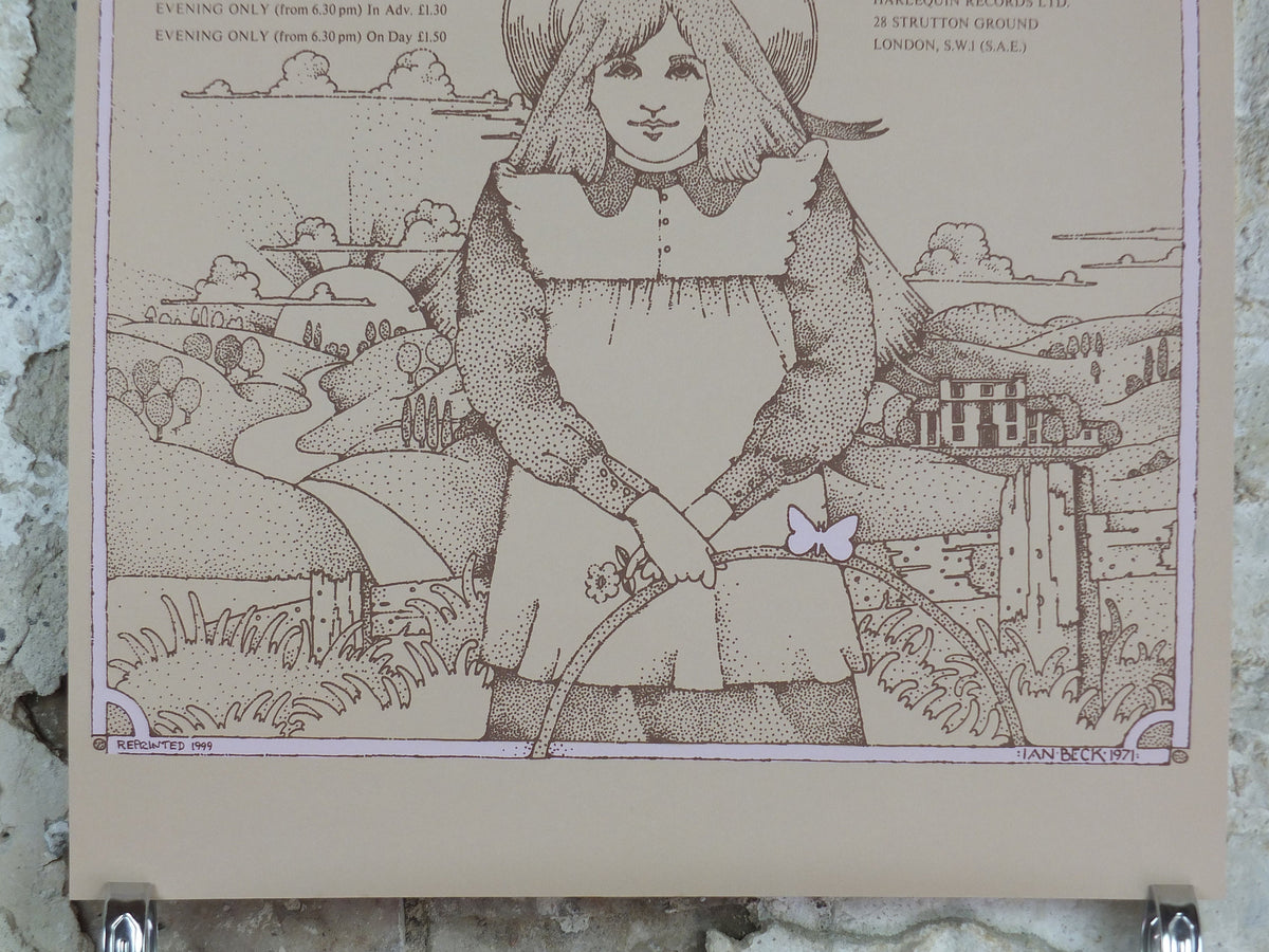 1971 Folk Music at Tupholme Manor Park Poster, 1999 reprint, by Ian Beck, James Taylor, The Byrds, Psychedelic rock music, wall art decor