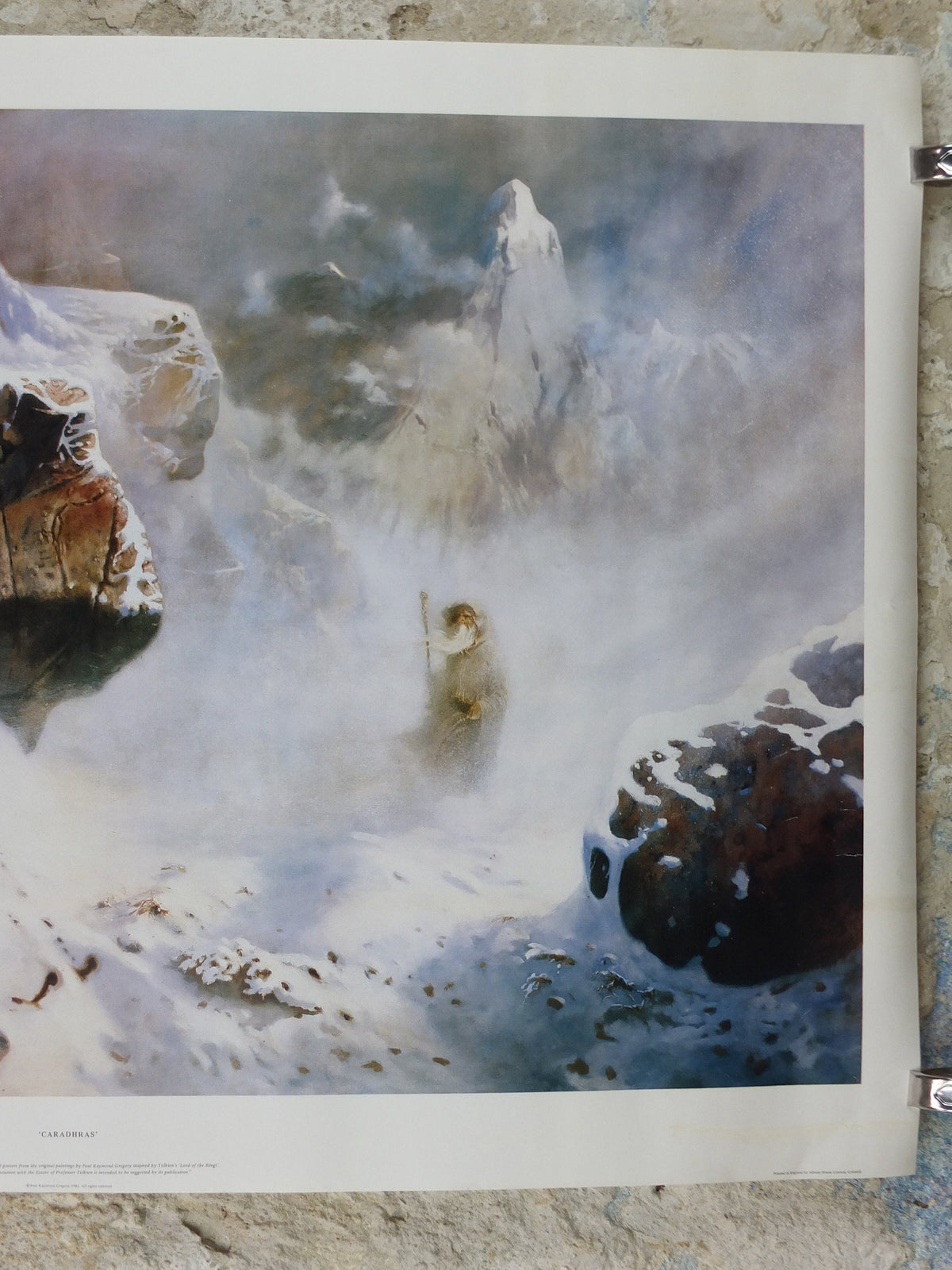 1982 Caradhras Poster, from the Tolkien Society, painted by Paul Raymond Gregory, Misty Mountains, Lord of the Rings, Moria, wall art decor