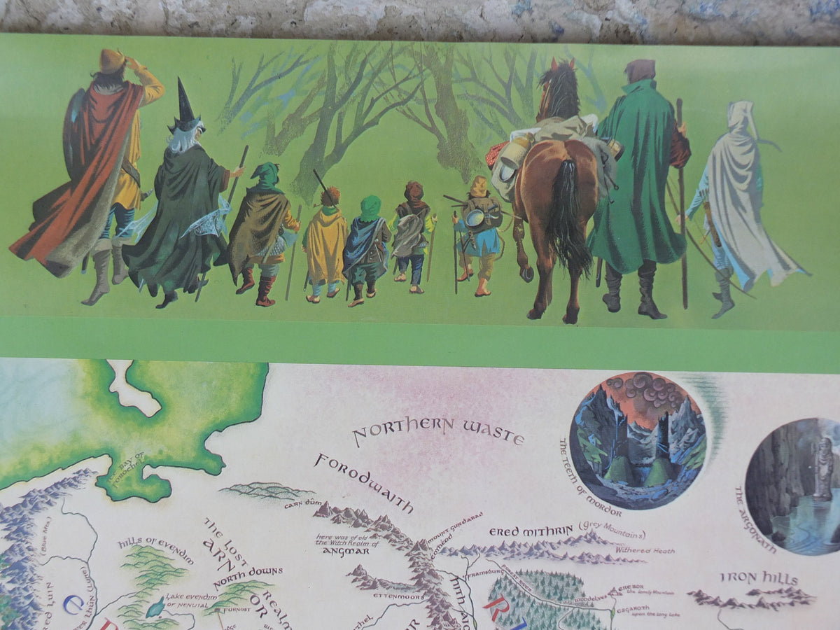 1986 Pauline Baynes Map of Middle Earth Poster, J.R.R. Tolkien, Lord of the Rings, The Hobbit, Fellowship, fantasy wall art decor