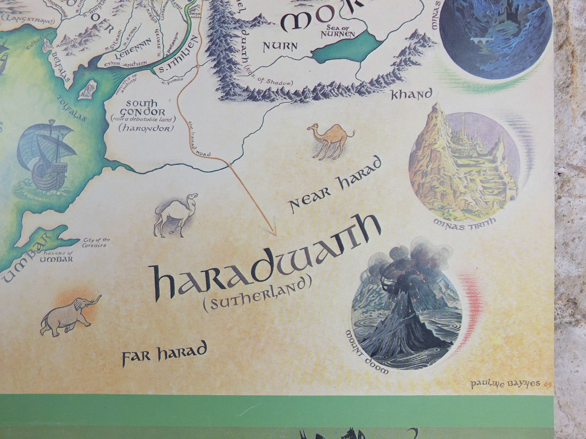 1986 Pauline Baynes Map of Middle Earth Poster, J.R.R. Tolkien, Lord of the Rings, The Hobbit, Fellowship, fantasy wall art decor