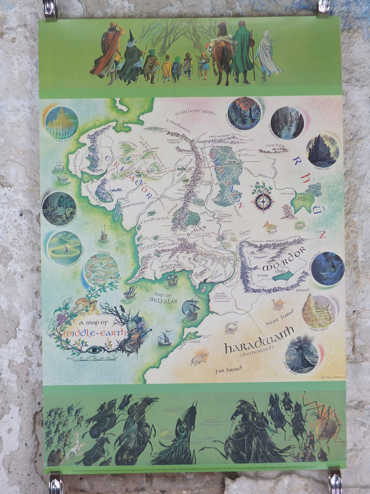1986 Pauline Baynes Map of Middle Earth Poster, J.R.R. Tolkien, Lord of the Rings, The Hobbit, Fellowship, fantasy wall art decor