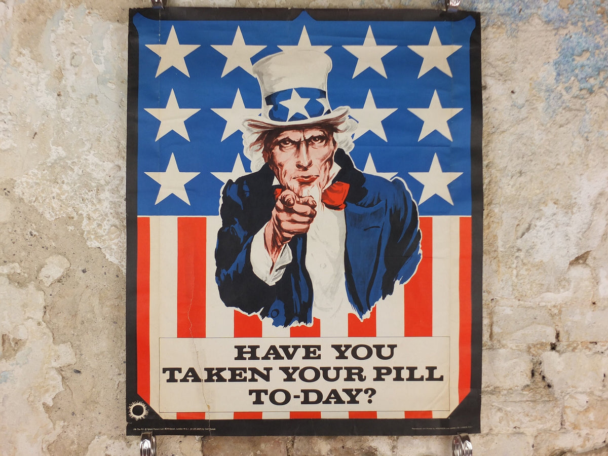 1970s Have you taken your pill today Poster, Uncle Sam, I want you US Army, contraception, birth control, propaganda print wall art decor