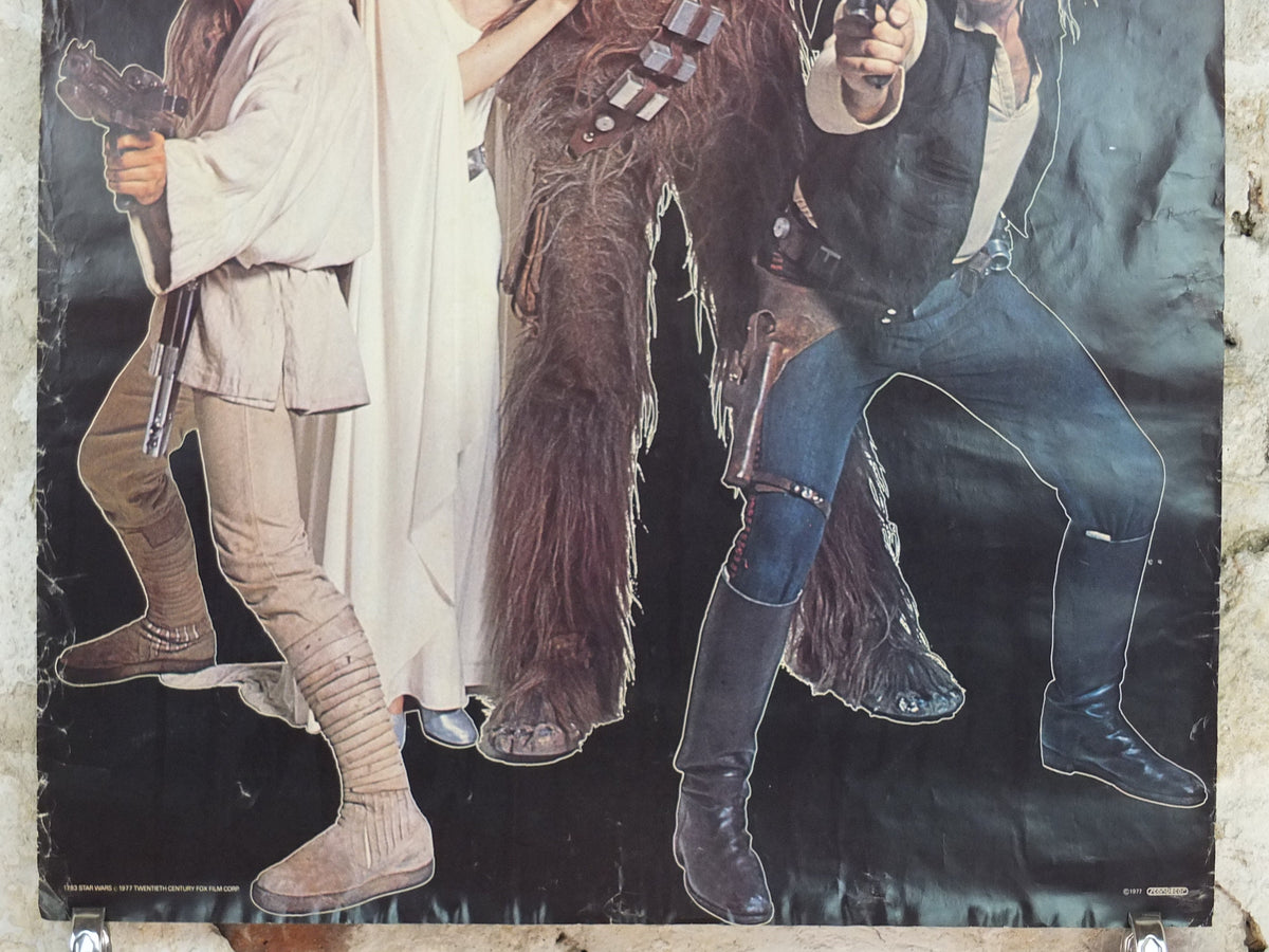 1977 Star Wars Poster, Luke Skywalker, Princess Leia, Chewbacca and Han Solo with blasters, by Scandecor 1783, Sweden, wall art decor