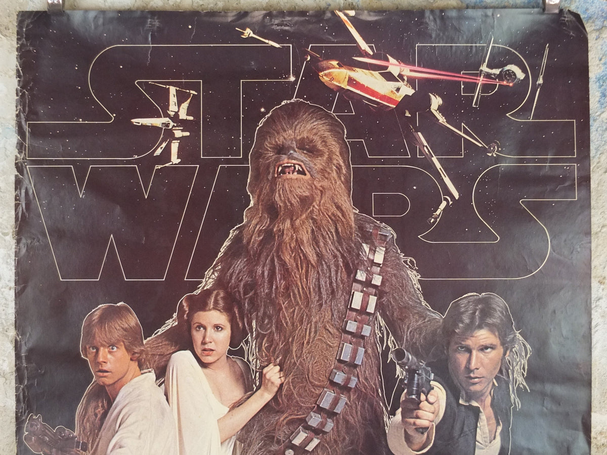 1977 Star Wars Poster, Luke Skywalker, Princess Leia, Chewbacca and Han Solo with blasters, by Scandecor 1783, Sweden, wall art decor