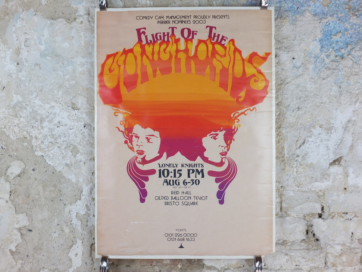 2003 Flight of the Conchords Poster, Lonely Knights, Edinburgh Fringe, Jemaine Clement, Bret McKenzie, folk rock music, wall art decor