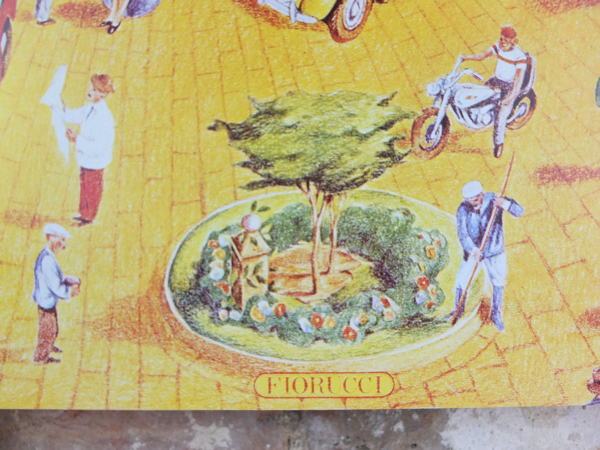 1974 Fiorucci rare Poster, Fioruccino, Italian town, river out to the sea in yellow, Italian fashion label, advertising retro wall art decor