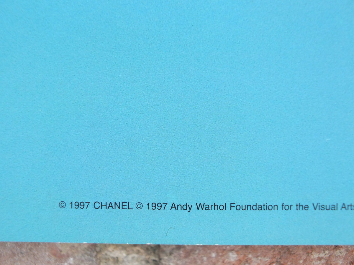 1997 No 5 Chanel Poster, by Andy Warhol, perfume bottle, cosmetics, from Selfridges advertising, bold green and blue, pop art wall art decor