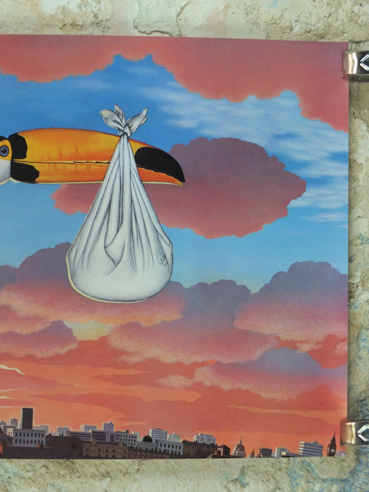 1982 Toucan Guinness Poster, Toucan as "the stork" delivering baby, Prince William, advertising ale Irish stout beer print wall art retro