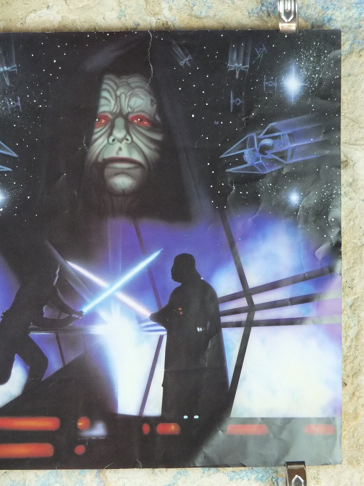 Signed 1997 Luke and Darth Vader Poster, Final lightsaber battle by Brian Rolfe, Emperor Palpatine, Lucasfilm, wall art film memorabilia