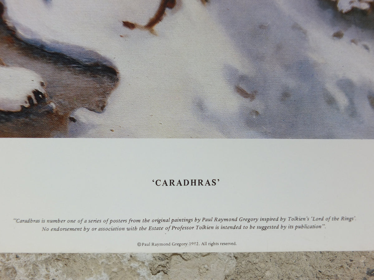 Signed 1982 Caradhras Poster, from the Tolkien Society, by Paul Raymond Gregory, Misty Mountains, Lord of the Rings, Moria, wall art decor